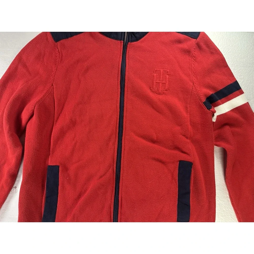 VTG Tommy Hilfiger 1/4 Zip Mens Largeee Sweater Pullover Red Embroidered Fleece